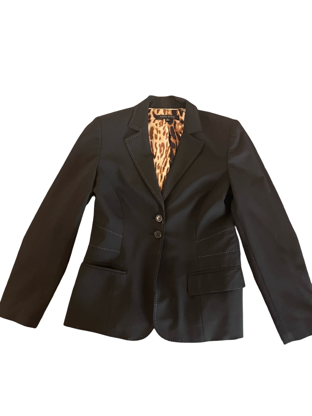 Anne Klein Black Blazer with Leopard-Print Soft Satin Lining